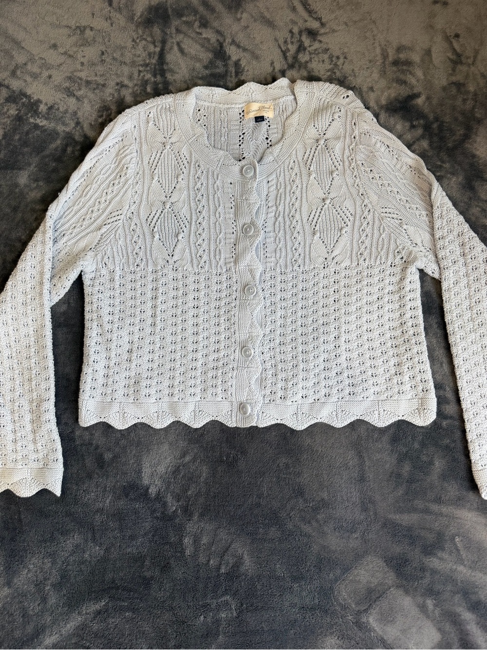 Universal Thread Women’s Large Blue Pointelle Cable Knit Button Cardigan.